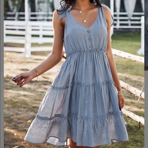 Gaovot Light Blue Tiered Fit And Flare Dress NWT